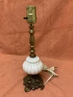 Vintage Milk Glass And Brass Footed Table Lamp 13” - Working