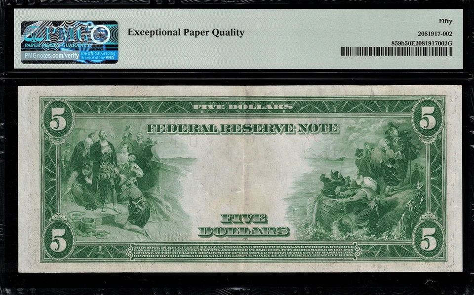 1914 $5 Federal Reserve Note - Cleveland - FR-859b - Graded PMG 50 EPQ - Image 2 of 2