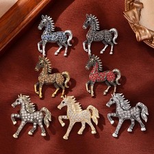 Classic Rhinestone Horse Brooches For Women Zodiac Animal Lapel Pins Casual