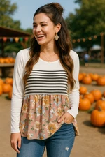 Be Stage NWOT Floral Stripe Long Sleeve Babydoll Top Size Small – Fall Boho