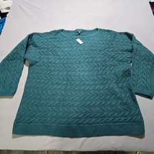new Talbots Cable Knit Sweater Women 3X Teal Merino Wool Cashmere Blend