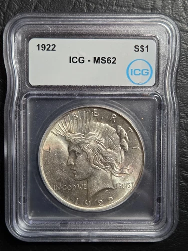 Beautiful 1922 Peace Silver Dollar ICG Graded MS 62