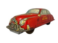 MARX   Vintage Tin Toy Friction, Fire Chief-FD Car 14 C77- Red