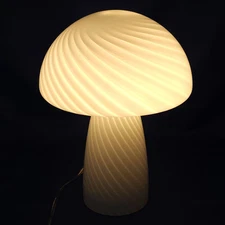 Murano Style White Swirl Glass Mushroom Table Lamp 12" Tall