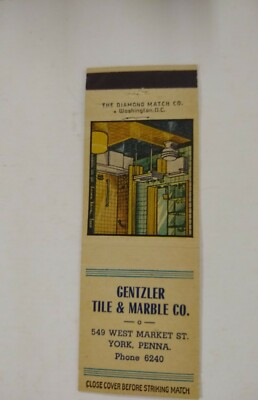 Gentzler Tile & Marble Co Phone 6240 York Pennsylvania Match Cover