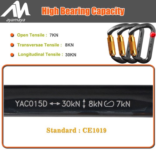 30KN Heavy Duty Auto Locking Carabiner Clips Twist Gate Aluminum D Ring Climbing - Picture 4 of 11