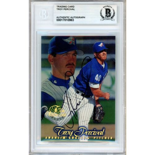 Troy Percival Auto 1997 Flair Showcase #162 LA Angels Signed Card Beckett Slab
