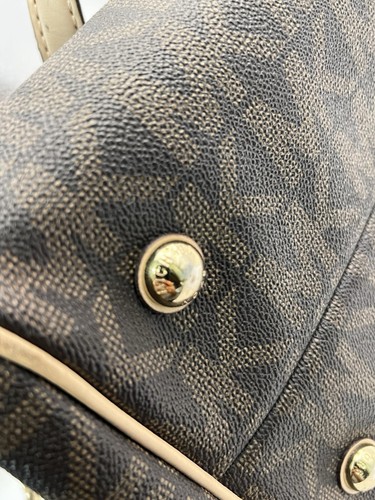 MICHAEL MICHAEL KORS BROWN BEIGE SIGNATURE COATED LEATHER GRAYSON BOSTON BAG - Picture 6 of 13