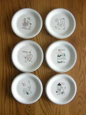 Set 6:Williams Sonoma Vintage Cocktail Recipe Appetizer Plates-Martini,Jack Rose