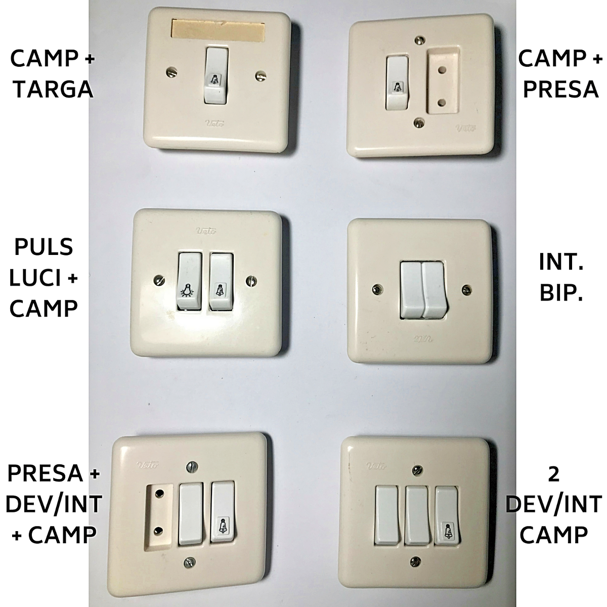 INTERRUTTORE DEVIATORE PULSANTE PRESA CAMPANELLO VETO STILE CERAMICA 10 A TONDA