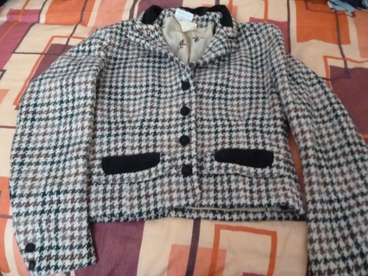 LADIES WOMENS BLACK WHITE CHECK WAREHOUSE WOOL BLEND JACKET MADE