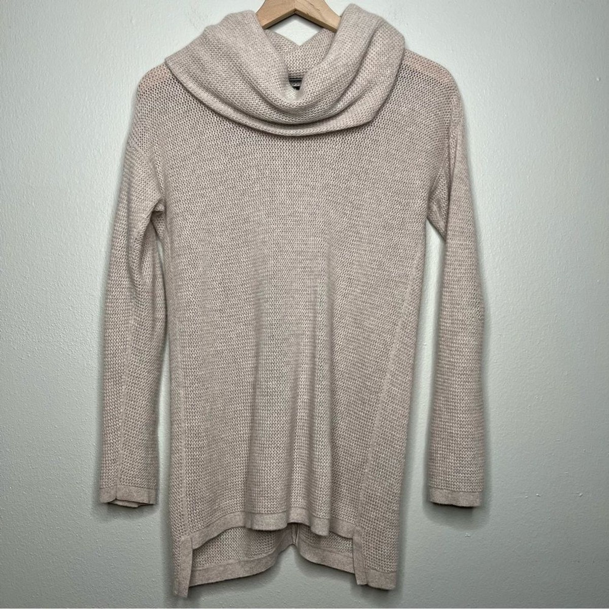 Saks Fifth Avenue Cashmere Sweater Women Small Beige Cowl Neck 