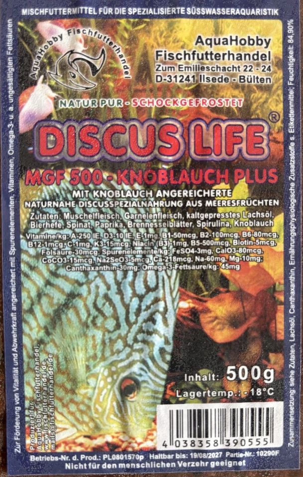 Discus Life MGF 500 Knoblauch Plus 8x500Gr Tafel antiparasitäres Discusfutter - Bild 2 von 2