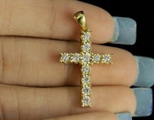 Christmas Jesus Round Cut Lab Created Diamond 14K Yellow Gold FN Cross Pendant