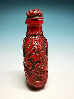 Buy Old Nice Chinese Red Coral Carved Phoenix Bats Pattern Snuff Bottle M05