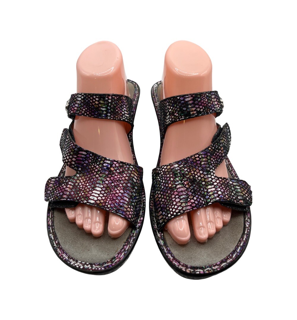 Alegria lotto 299 scarpe sandali zeppa donna taglia 40 US 9 5 10 stampa serpente arcobaleno