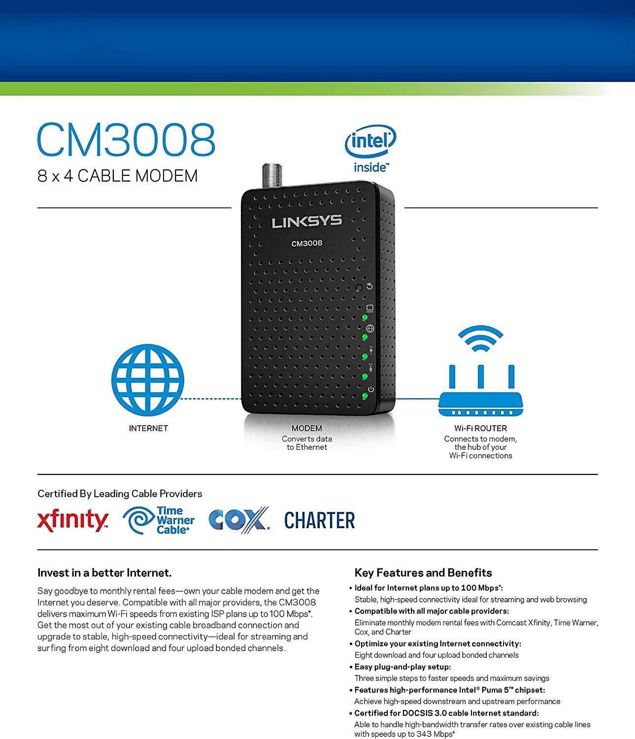 Linksys CM3008 Docsis 3.0 Cable Modem . eBay