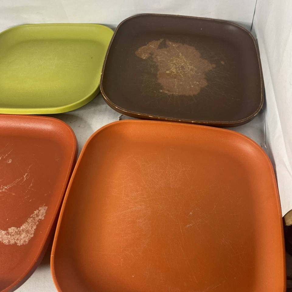 4 platos cuadrados vintage Tupperware #1534 almuerzo picnic ensalada otoño otoño cosecha Foto 2 de 4