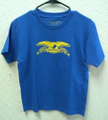 Anti hero skateboards Basic eagle t shirt Royal Blue/yellow logo youth medium