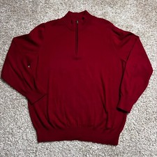 LL Bean Sweater Mens Large Red Cashmere Cotton Blend 1/4 Zip Pullover Sweatshirt