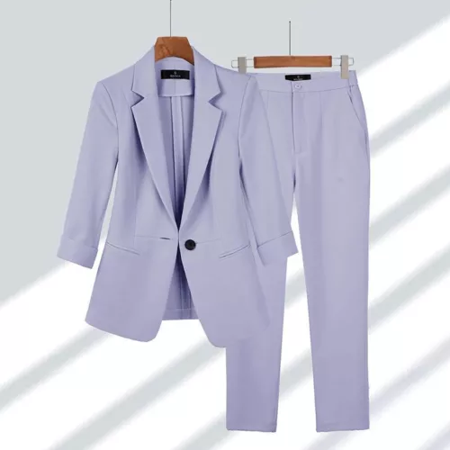Women Blazer Pants 2 Piece Set Office Lady Suit One Button Coat Trousers Outfits - Picture 4 of 28