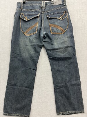 VTG NBN Gear Jeans Mens 38x32 Blue Baggy Fade Wide Skater Embroidered Y2k Street