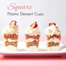 50 Pack 5 Oz Square Mini Dessert Cups with Spoons - Plastic Pudding Cups & Pa...