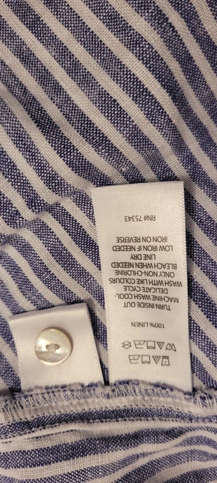 Vestido Camisa Isaac Mizrahi 100% Lino Rayas, Blanco, Azul, Pequeño Con Bolsillos Foto 4 de 4