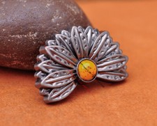 10X VINTAGE SILVER HALF FLOWER YELLOW BEAD LEATHERCRAFT BELT WALLET CONCHO DECOR