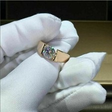Anello di Fidanzamento Uomo Solitario Diamante Simulato Tondo 2Ct Oro Giallo 14k Over