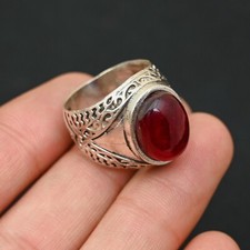 Red Garnet Men's Ring 925 Sterling Silver Handmade-Statement Ring All Size-BJ45