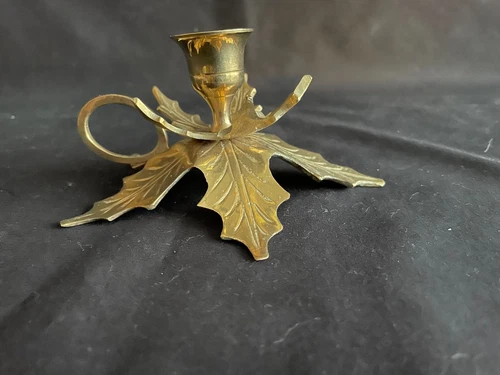 Vintage Brass Poinsettia Shaped Candle Holder with Finger Loop 2.5" high 5" wide