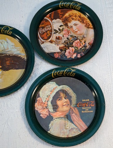 Coca Cola 5 Tin Coasters 19th Century Women Ohio Art Archive Collection 1983 - Picture 3 of 8