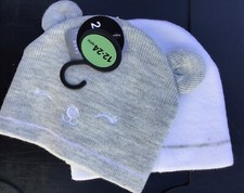 Brand New Set of 2 Knitted Beanie Hats. White/Pink or White/Grey