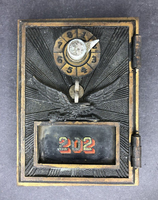 Antique U.S. Post Office Mail Box Door #202 Flying Eagle Brass Combination Lock