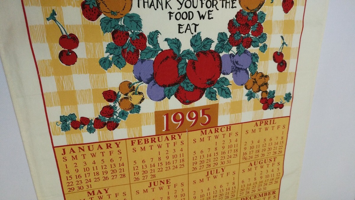 Vintage 1995 Cotton Fabric Tea Towel Wall Calendar Kitchen Prayer thank you  Lord | eBay