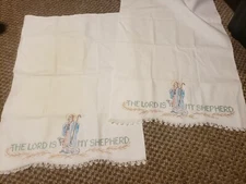 VTG FINISHED CROSS STITCH RELIGIOUS PSALMS LORD IS MY SHEPHERD BIBLE PILLOW CASE