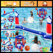 3-in-1 Pool Games Set - Volleyball Net, Basketball Hoop Ring Toss for Fun