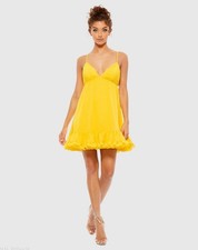 Mac Duggal Ieena Ruffle Criss-Cross Mini Dress Sz 4 NWT $238 70194 Marigold