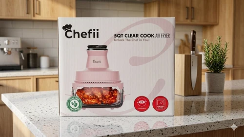 Chefii 5QT Air Fryer - Clear Cook Glass Window - 5 Quart - Digital - Pink