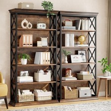 2PCS 6-Tier Industrial Bookshelves Bookcase Floor Standing Display Storage Rack