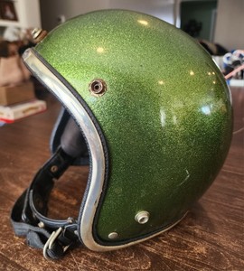 Vintage Arthur Fulmer AF40 Motorcycle Helmet Green Flake Fleck