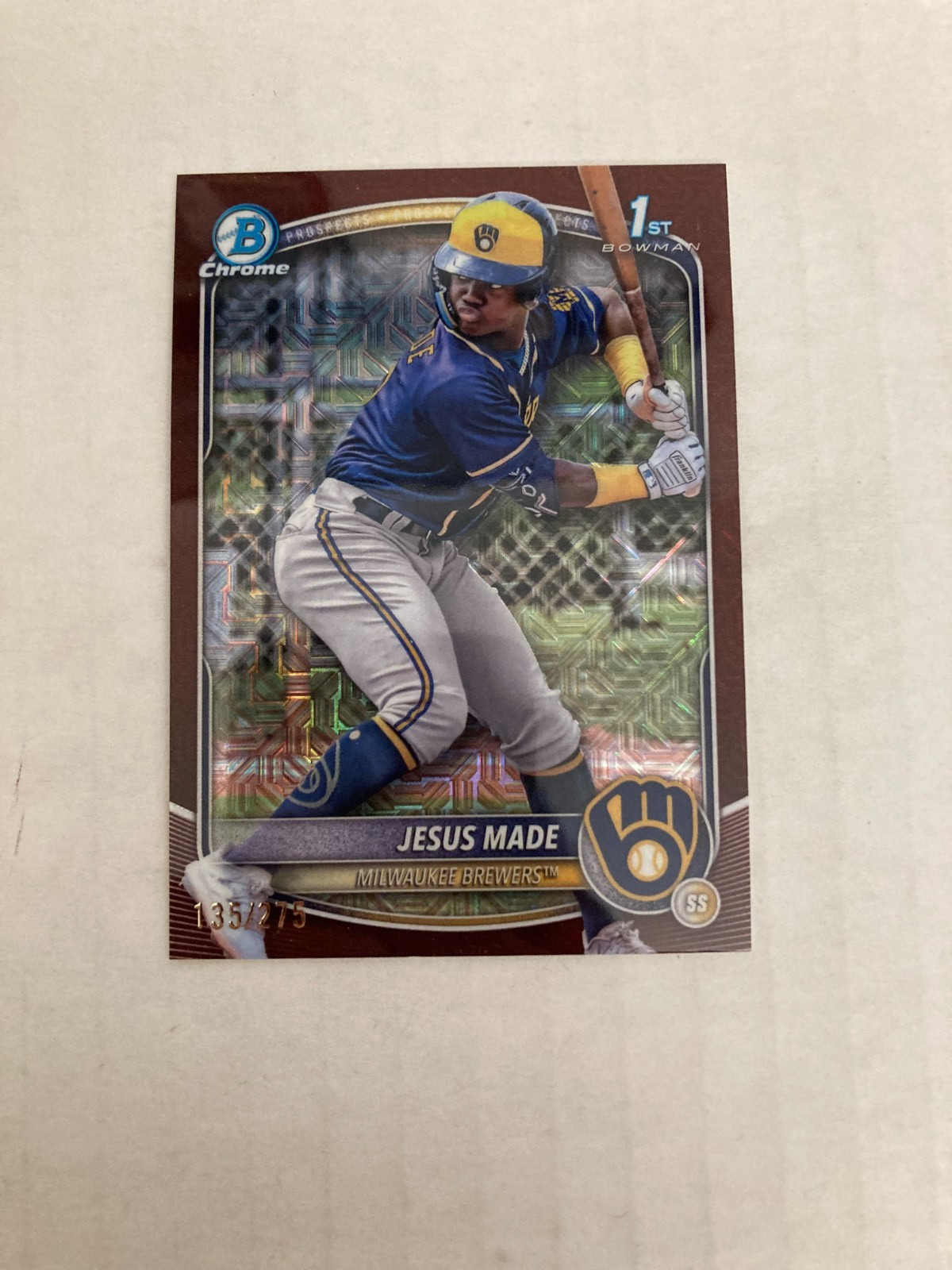 2025 Bowman Chrome #BCP-50 Brewers JESUS MADE Burgundy Mojo refractor #135/275