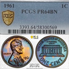 1961 Lincoln Proof Cent Pcgs Pr64bn Blue Toned Coin 1c Gold Shield 1961 Lincoln Proof Cent Pcgs Pr64bn Blue Toned Coin 1c Gold Shield
