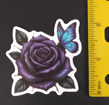 Butterfly Sitting On Beautiful Purple Rose Gothic Halloween Sticker AQ