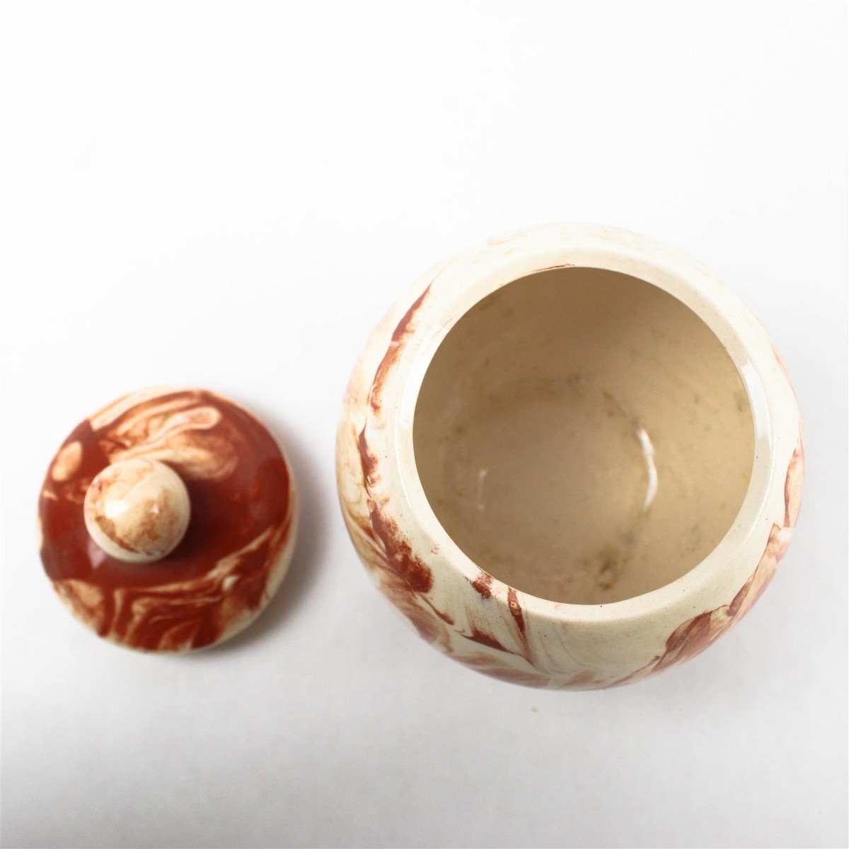 Vintage Alaskan Clay Lidded Ceramic Pot Swirled Marbling Signed