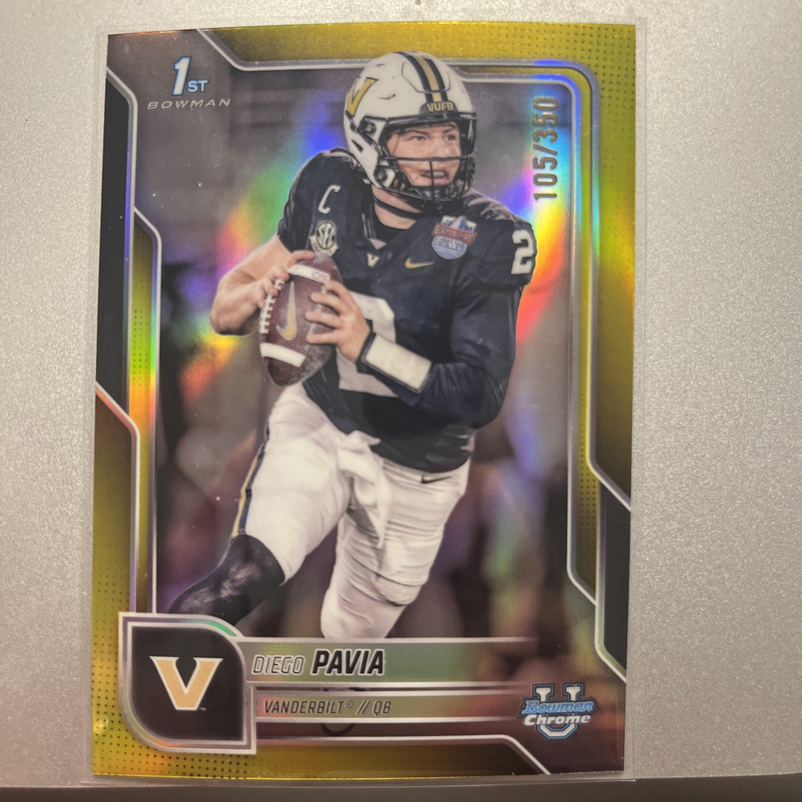 2025 Bowman University Chrome - Diego Pavia #190 Yellow Refractor /350 (RC) 1st