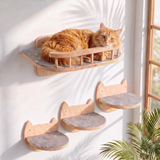 Cat Wall Shelves, Floating Bed with 3 Cat Wall Steps - Natural  Pre-Drilled Anc