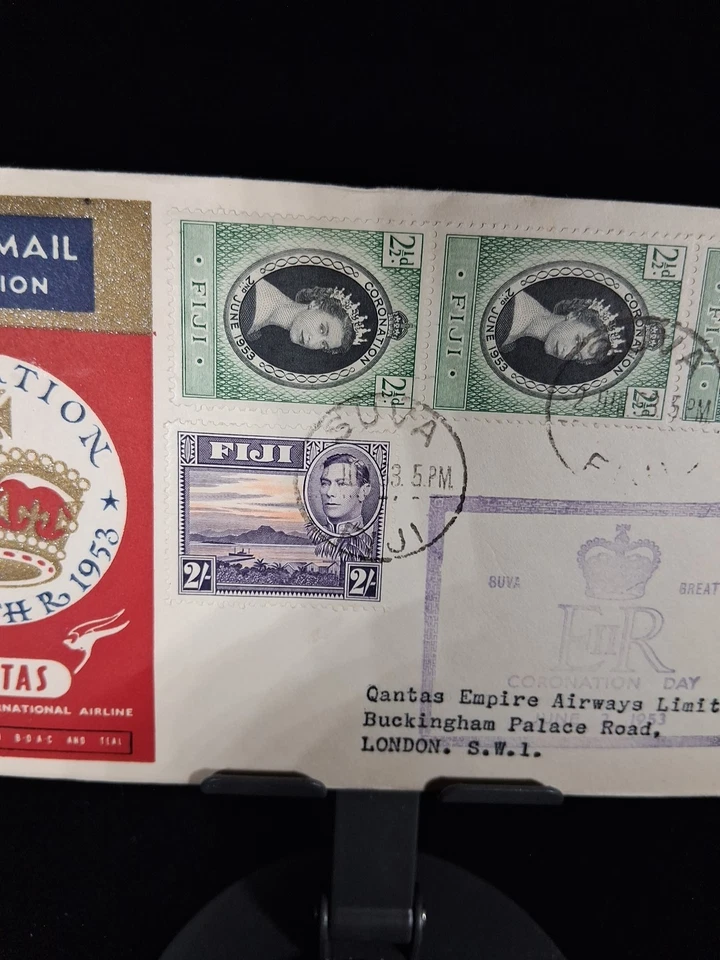 1953 CORONATION OF QUEEN ELIZABETH 2ND FDC FIJI QUANTAS - Image 3 of 4