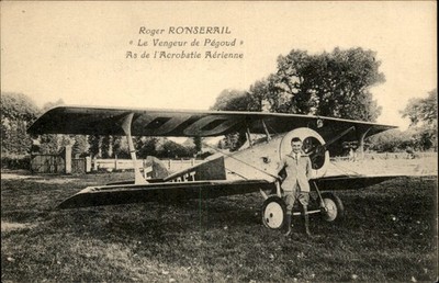 Roger Ronserail Acrobat Stunt Pilot Biplane Airplane c1920 Vintage Postcard